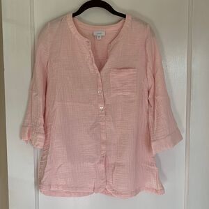 Pure Jill Top Pink XS Cotton Tunic Relaxed Fit V Neck Pullover